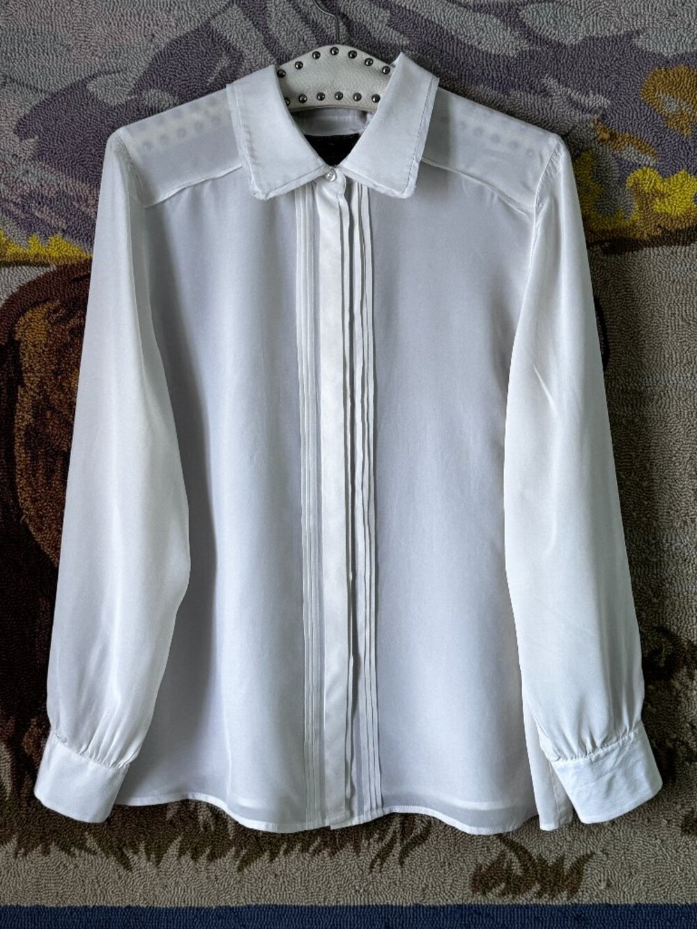 Pamela Dennis Private Client Group Silk Sz XL White Blouse Button Up Long Sleeve